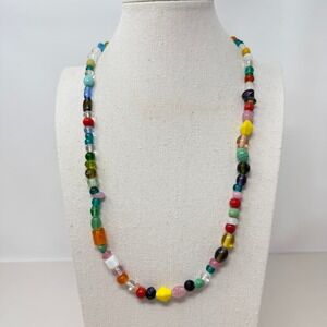 Colorful Artsy Glass Beaded‎ Necklace Funky Chunky Statement Rainbow Jewelry
